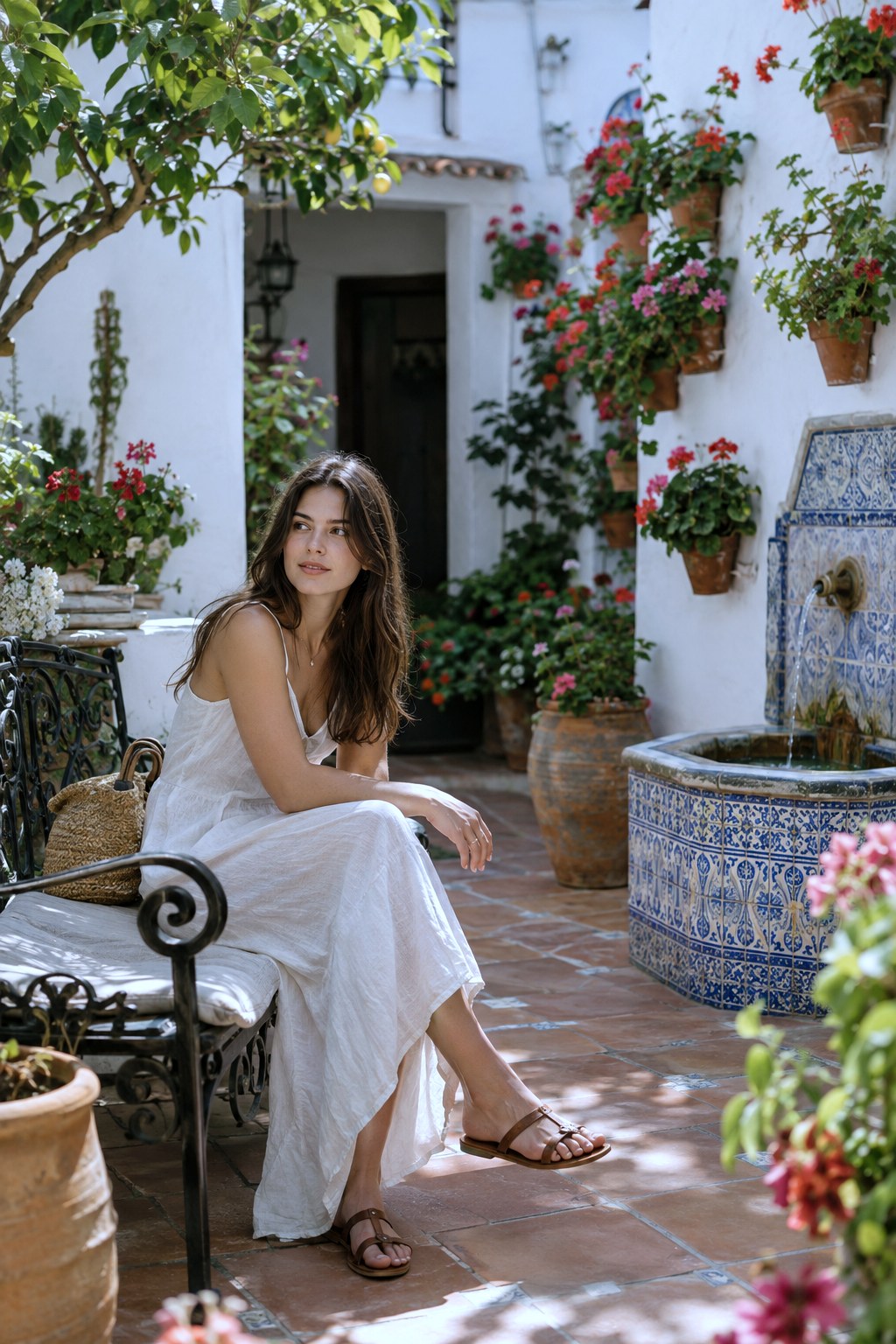 A quiet Andalusian courtyard with geraniums