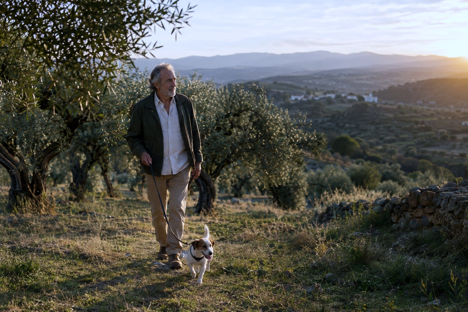 An olive grove in southern Spain at golden hour